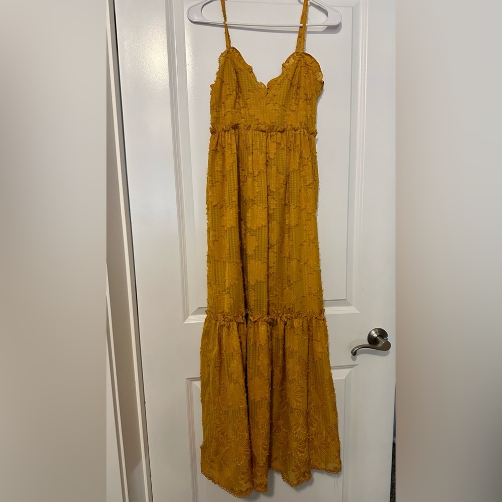 Lulus gold maxi spaghetti strap dress, long xs